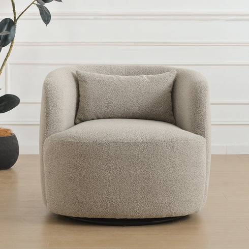 Ashlie Bouclé Swivel Barrel Chair - Taupe Modern Swivel Chair | Swivel Accent Chairs | Kinwell Furniture | Swivel Armchairs